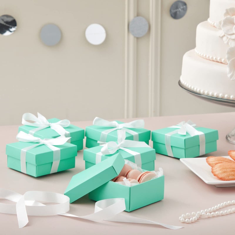 BLUE PANDA Mini Jewelry Gift Boxes - 3.74 x 3.74 x 1.65 In, 24-Pack, Teal with Lids & Ribbons - Bridal Shower Favor Boxes for Wedding & Baby Shower Favors - Image 2